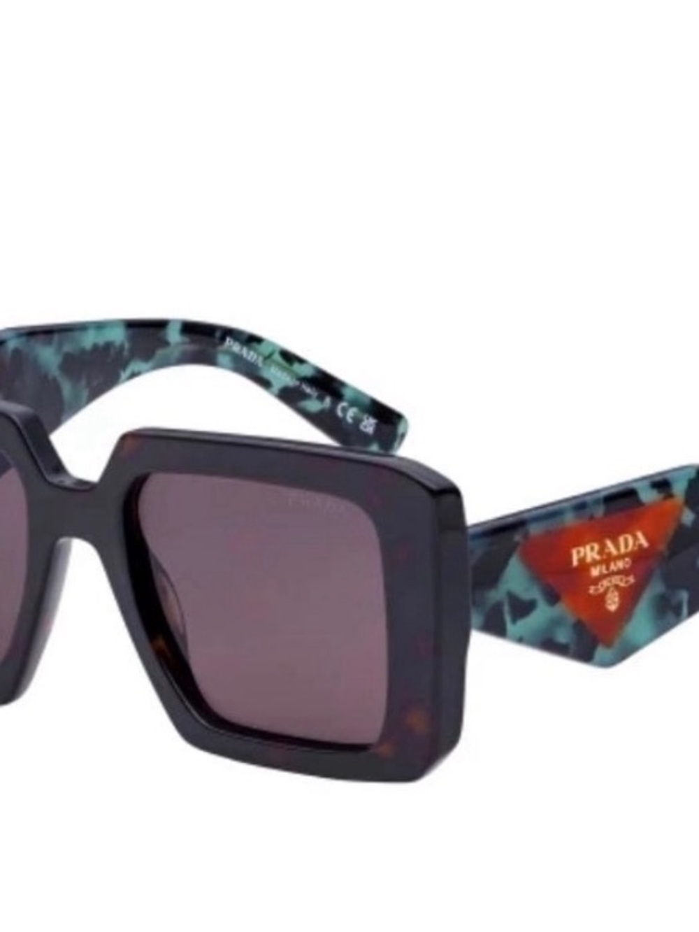 Prada Black Frame with Green Tortoiseshell Temples Square Sunglasses